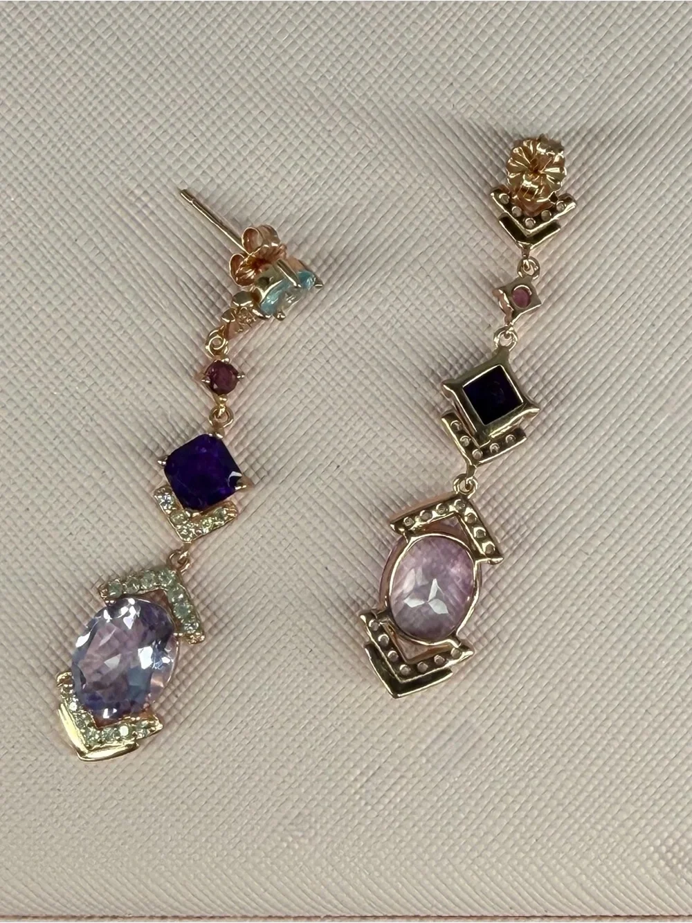 STUNNING! Natural Amethyst, Garnet, Topaz Dangle Earrings 14K Rose Gold over SS